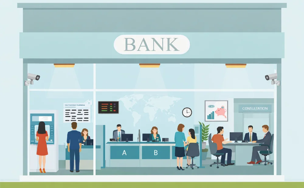 Grafik des Geschehens in einer Bank