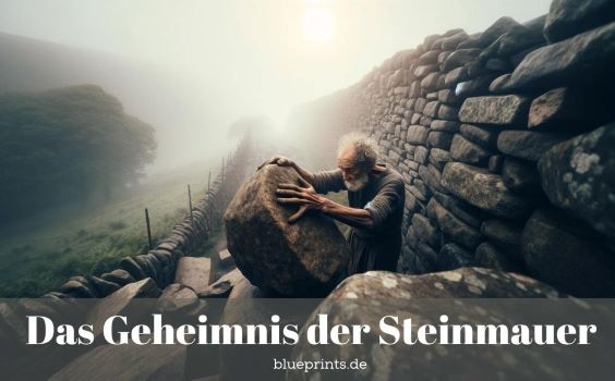 Ein alter Mann baut eine Steinmauer.