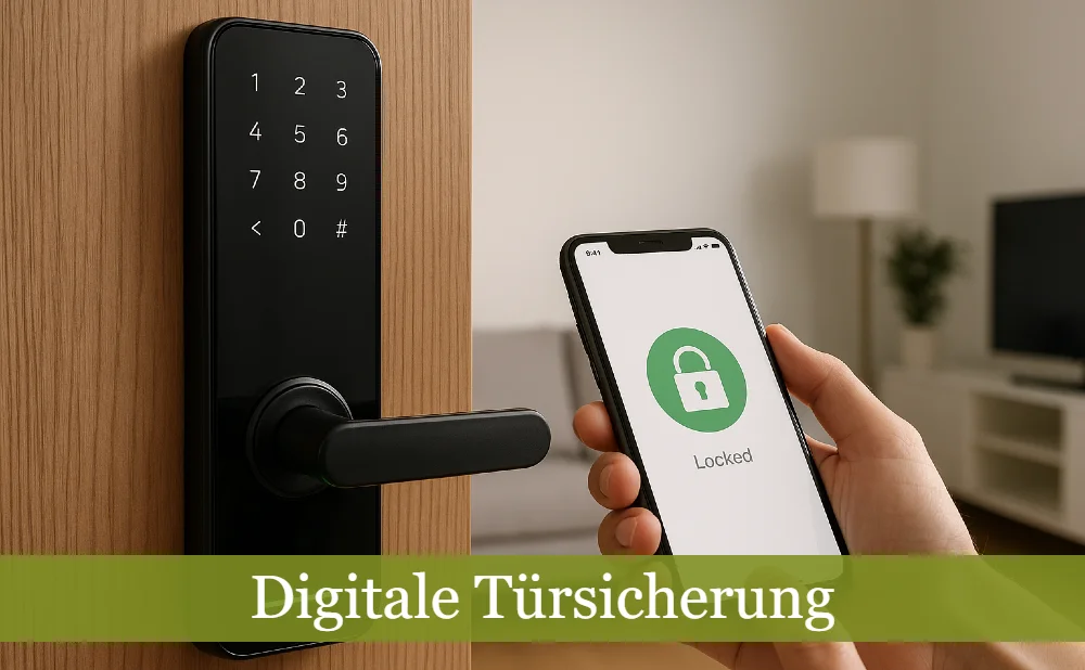 Tür mit digitaler Türsicherung. Text: Digitale Türsicherung