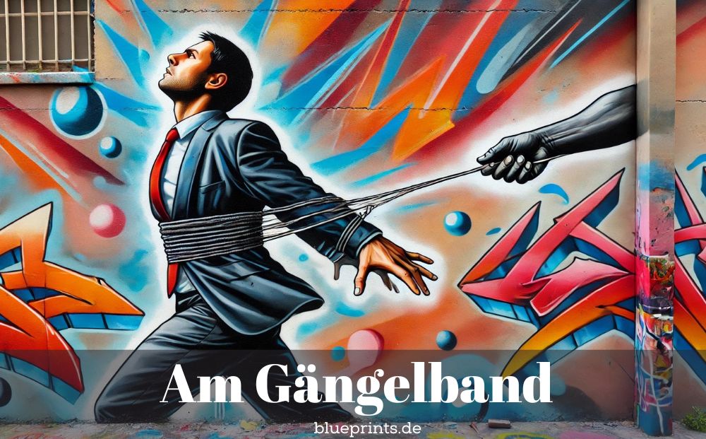 Mann an einem Gängelband