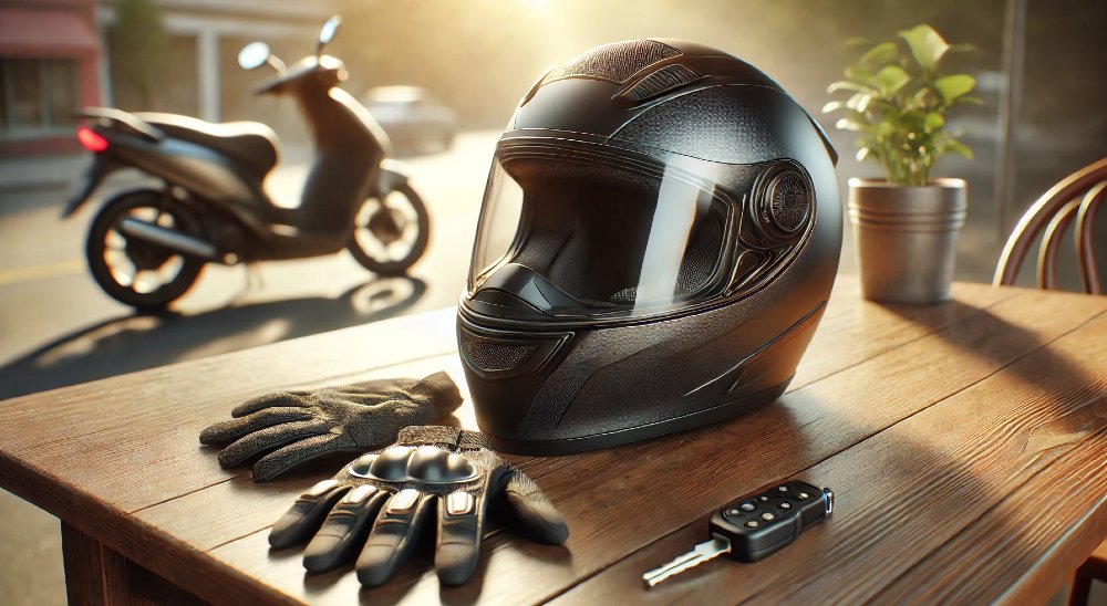 Helm, Roller, Handschuhe, Schlüssel