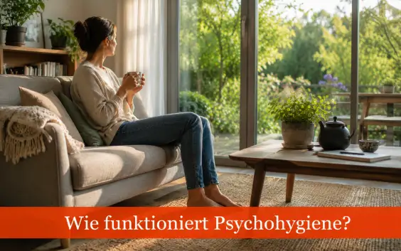 Eine Frau sitzt entspannt auf einem Sofa