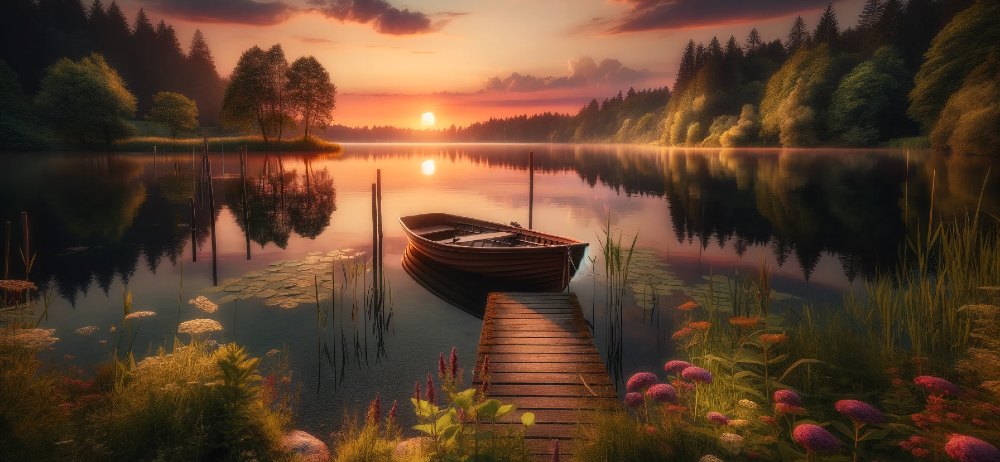 Ruhiger See in der Abenddämmerung