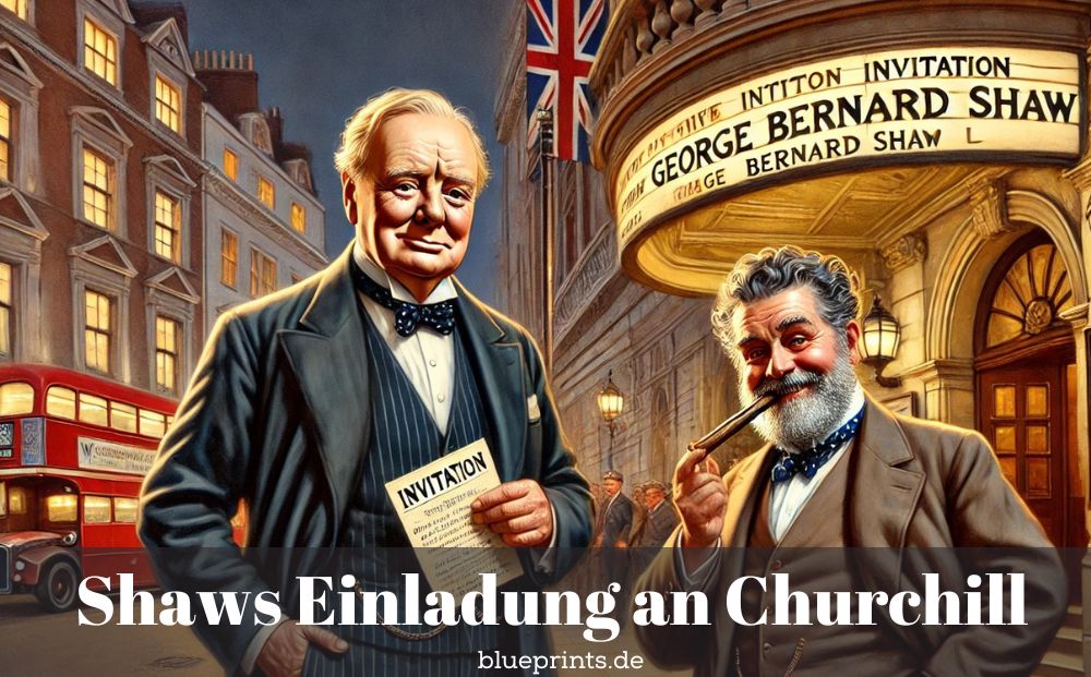 Shaw und Churchill vor einem Theater