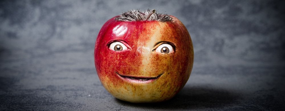 Apfel mit irren Augen