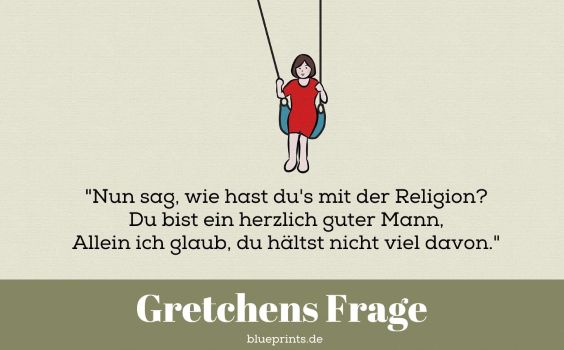 Ein Mädchen auf einer Schaukel stellt die Gretchenfrage.